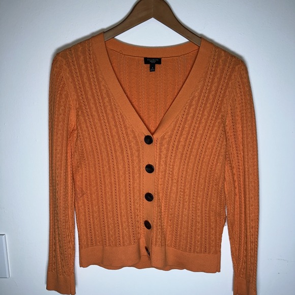 Talbots Petites Small Orange Ribbed Knit Cardigan Sweater Button Front - Picture 10 of 13